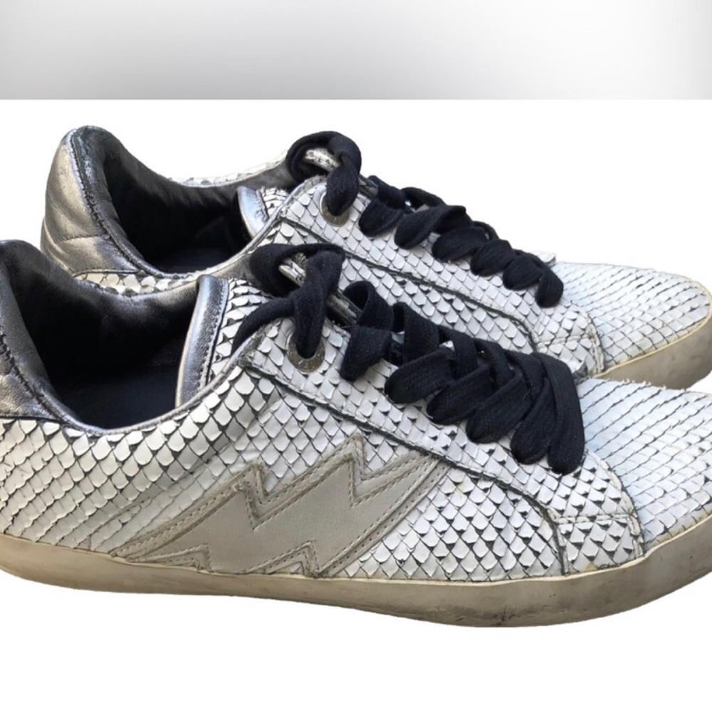 Zadig & Voltaire Keith Low Top Sneaker Snakeskin Lightening Bolt. Size 39.